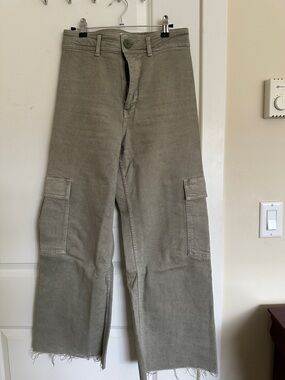 Zara Olive Cargo Jeans - Straight Leg Utility Style